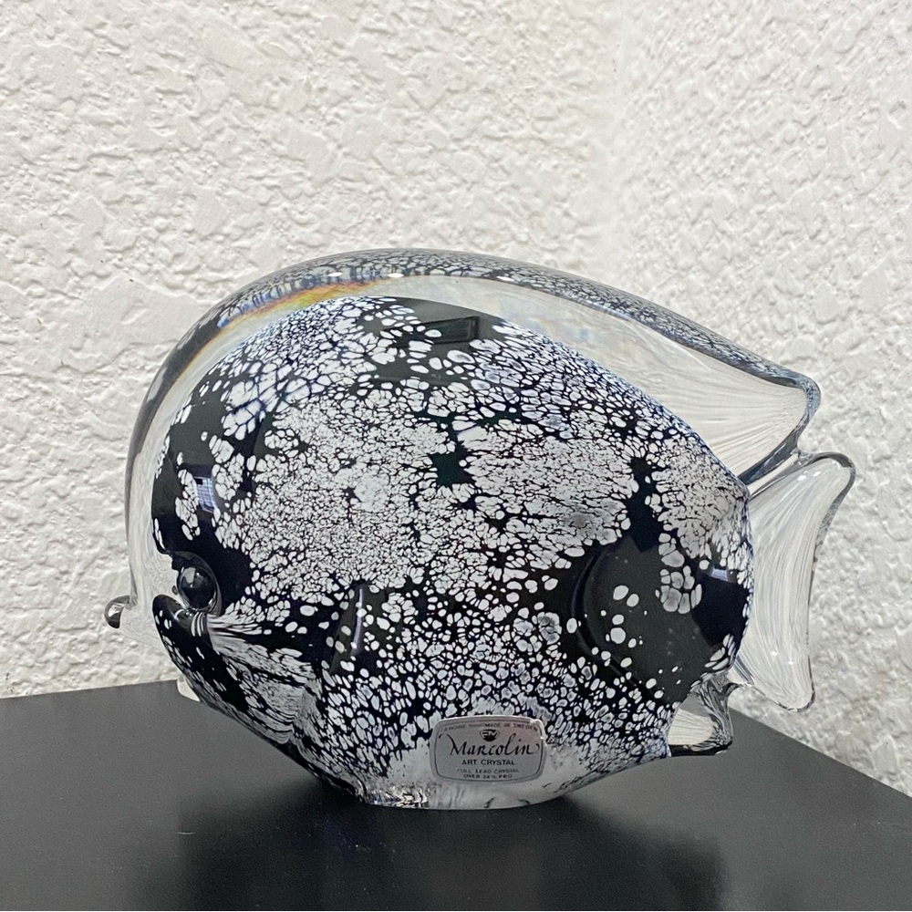 Genuine Handmade MARCOLIN Sweden Signed Crystal Art Glass Fish Paperweight